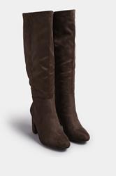 Chocolate Brown Faux Suede Heeled Knee High Boot In Extra Wide EEE Fit | Yours Clothing 3