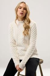 LTS Tall Ivory White Cable Knit Frill Jumper | Long Tall Sally 1