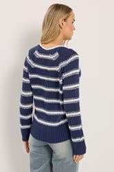 LTS Tall Navy Blue & White Stripe Knit Jumper | Long Tall Sally 3
