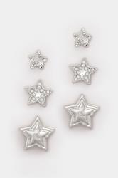 3 PACK Silver Tone Stud Stud Earrings | Yours Clothing 1