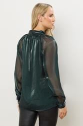 LTS Tall Dark Green Organza Tie Neck Blouse | Long Tall Sally 3