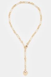 Gold Tone Link Heart Charm Necklace | Yours Clothing 3