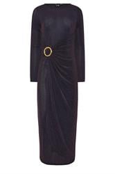 LTS Tall Navy Blue Sparkle Textured Drape Buckle Dress