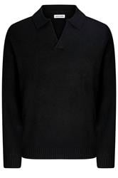 JACK & JONES Big & Tall Black Split Neck Knitted Jumper | BadRhino 1