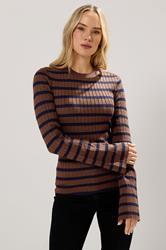LTS Tall Chocolate Brown Striped Ribbed Jumper | Long Tall Sally 1