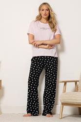 LTS Tall Women's Pink 'Sleepover Club' Slogan Cotton Wide Leg Pyjama Set | Long Tall Sally 3
