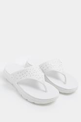 White Diamante T-Bar Sandals In Wide E Fit