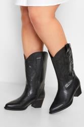 LIMITED COLLECTION Black Cowboy Boots in Extra Wide EEE Fit | Yours Clothing 1
