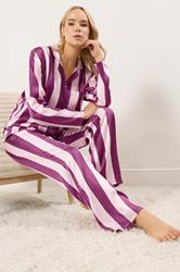 LTS Tall Burgundy Red Stripe Satin Pyjama Set | Long Tall Sally 1