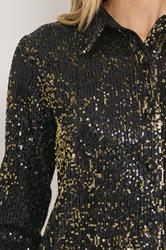 LTS Tall Black & Gold Sequin Embellished Shirt | Long Tall Sally 5