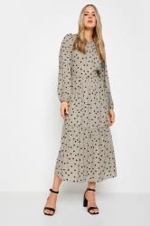 LTS Tall Womens Beige Brown Spot Print Tiered Midi Dress | Long Tall Sally 1