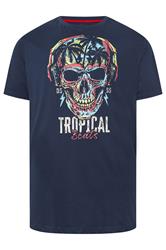 D555 Big & Tall Navy Blue Tropical Skull Print T-Shirt | BadRhino 2