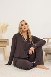 LTS Tall Chocolate Brown Piped Jersey Pyjama Set | Long Tall Sally 2