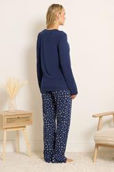 LTS Tall Navy Blue 'Cosy Nights' Slogan Wide Leg Pyjama Set | Long Tall Sally 3