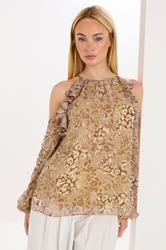 STAR Natural Brown Animal Cold Shoulder Top | Yours Clothing 3