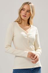 LTS Tall Ivory White Cotton Ribbed Henley Top | Long Tall Sally 1
