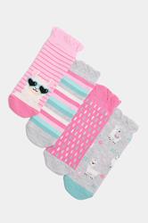 4 PACK Pink & Grey Llama Print Trainer Socks | Yours Clothing 3