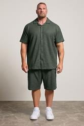 BadRhino Big & Tall Green Textured Revere Shirt & Short Co-ord Set | BadRhino 2