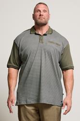 KAM Khaki Green Geometric Print Short Sleeve Polo Shirt | BadRhino 1