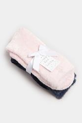 2 PACK Pink & Blue Chenille Ankle Bed Socks | Yours Clothing 3