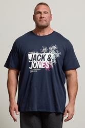 JACK & JONES Big & Tall Navy Blue Contrast Logo Print T-Shirt | BadRhino 1