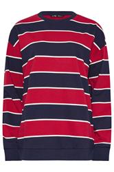 LTS Tall Navy Blue & Red Stripe Crew Neck Sweatshirt | Long Tall Sally 1