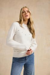 LTS Tall White Embellished Neck Jumper | Long Tall Sally 1