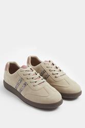 Natural Brown Leopard Retro Stripe Trainers In Extra Wide EEE Fit