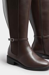 Brown Faux Leather Buckle Knee High Riding Boots In Extra Wide EEE Fit | Yours Clothing 5