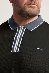 BadRhino Big & Tall Navy Blue Waffle Texture Zip Polo Shirt | BadRhino 5