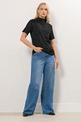 LTS Tall Black Textured Funnel Neck Top | Long Tall Sally 2