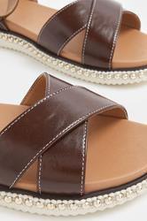 Chocolate Brown Cross Over Strap Sandals In Wide E Fit | Yours Clothing 5