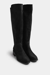Black Faux Suede Elasticated Knee High Boots In Extra Wide EEE Fit | Yours Clothing 4