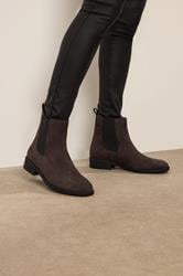 LTS Chocolate Brown Faux Suede Chelsea Ankle Boots In Standard Fit | Long Tall Sally 1