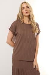 LTS Tall Chocolate Brown Textured Grown On Sleeve Top | Long Tall Sally 1