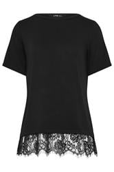 LTS Tall Black Lace Hem Detail T-Shirt