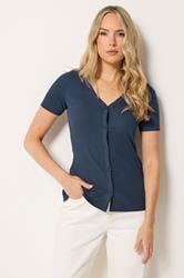 LTS Tall Women's Navy Blue Button T-Shirt | Long Tall Sally 3