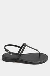 Black Diamante Toe Post Sandals In Extra EEE Wide Fit | Yours Clothing 1