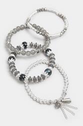 4 PACK Silver Tone Beaded Stretch Charm Bracelets | Yours Clothing 2