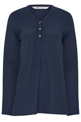 LTS Tall Navy Blue Cotton Waffle Pyjama Top | Long Tall Sally 5