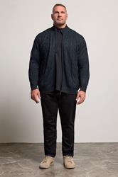 D555 Big & Tall Navy Blue Marl Zip Through Cable Knit Jumper | BadRhino 3