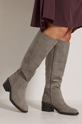 Taupe Brown Faux Suede Knee High Boots In Extra Wide EEE Fit | Yours Clothing 1