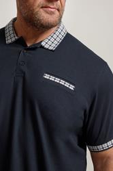 BadRhino Big & Tall Navy Blue Jacquard Checked Collar Polo Shirt | BadRhino 4