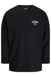 JACK & JONES Big & Tall Black Crew Neck Long Sleeve T-Shirt | BadRhino 3