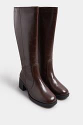 Brown Square Toe Knee High Boots In Extra Wide EEE Fit | Yours Clothing 2