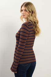 LTS Tall Chocolate Brown Striped Ribbed Jumper | Long Tall Sally 3