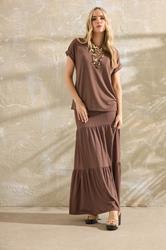 LTS Tall Chocolate Brown Textured Tiered Maxi Skirt | Long Tall Sally 1