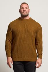 BadRhino Big & Tall Brown Textured Crew Neck Knitted Jumper | BadRhino 1