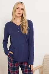 LTS Tall Blue Cotton Waffle Pyjama Top | Long Tall Sally 1