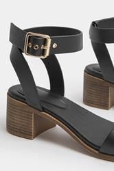 Black Faux Leather Block Heel Sandals In Wide E Fit | Yours Clothing 6